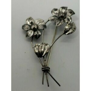 Vintage signed Lang Sterling Flowers Daisies bunch brooch‎ pin